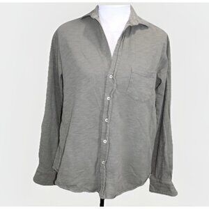 Leallo Womens Long Sleeve Button Up Blouse Army Green Cotton peru Size XS